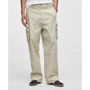 Mode Of One Mens Relaxed Fit Mid Rise Utility Cargo Pants Dark Ecru Size 33 NWT